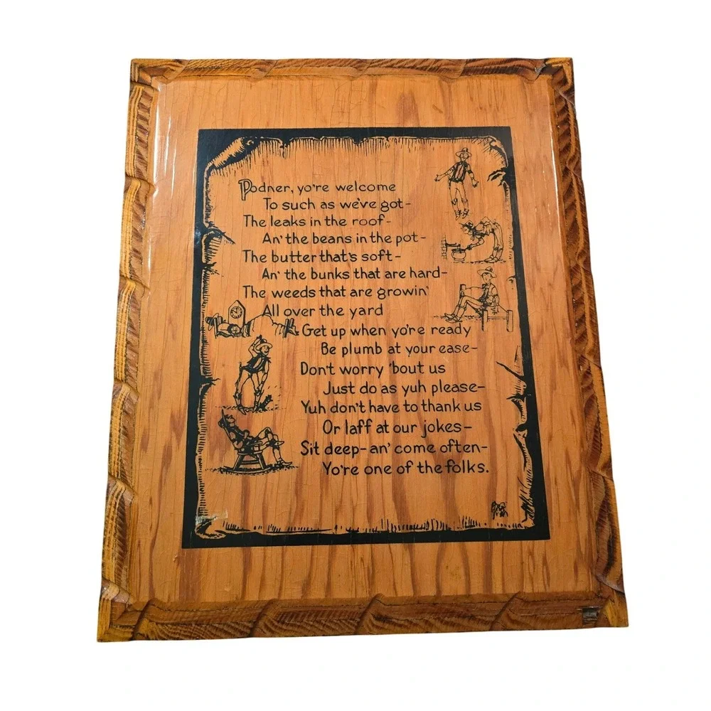 Vintage Dude Sands Cowboy‎ Poet Decoupage Wood Plaque Knott's Berry Farm 1950s